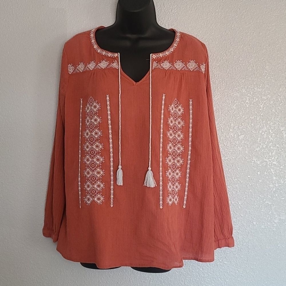 Beach Lunch Lounge Coral Peasant Style Top